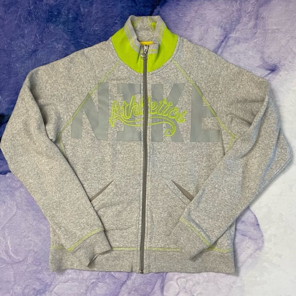 Vintage Nike Boys Full Zip Sweatshirt Gray Yellow Spellout Active L 12-14